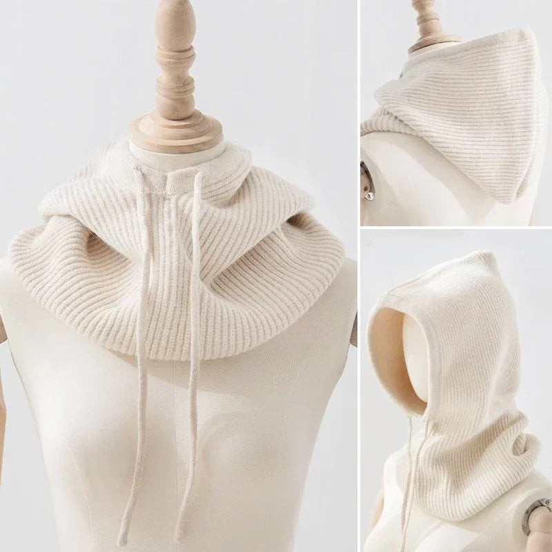 Unisex Knit Scarf Hood Hat Winter Women Faux Cashmere Beanie Bonnet Lady Wool Neck&Face Protect Balaclava Skullies Men Hooded