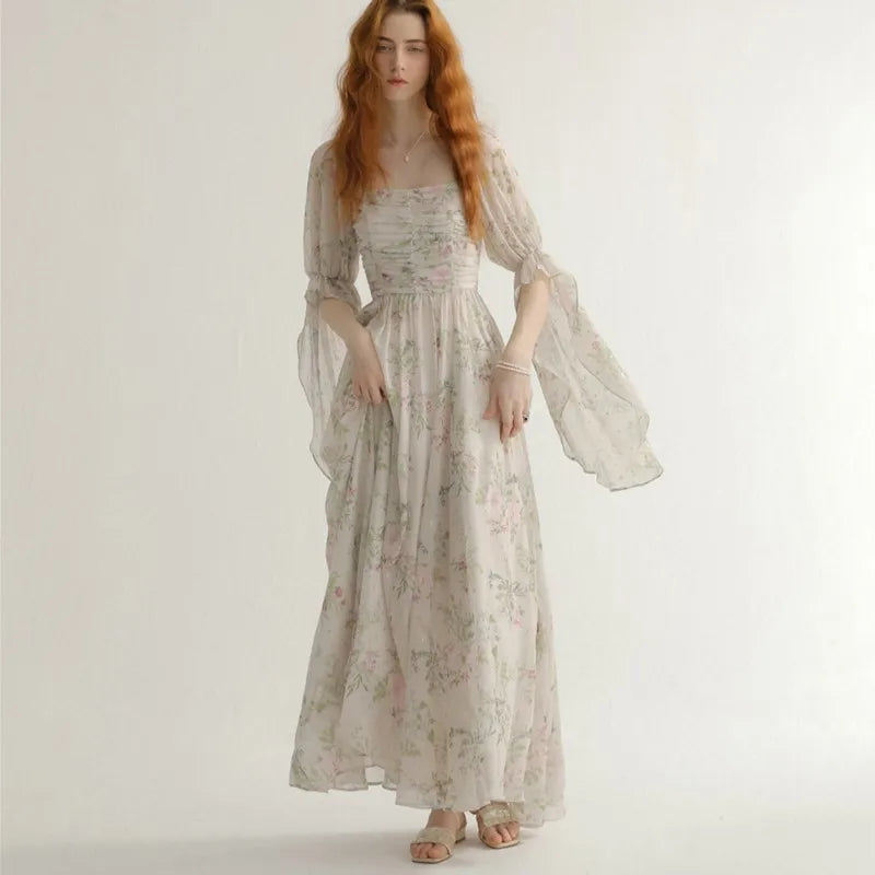 Vestidos largos de princesa vintage franceses para mujer, otoño, nuevos, elegantes, informales, de noche, para fiesta, de una pieza