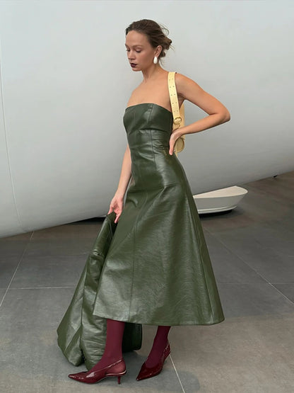 Conjunto de vestido tubo de cuero sintético para mujer, abrigo y traje, estilo vintage, liso, ajustado, largo, con solapa y chaqueta, elegantes conjuntos de calle.