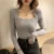 Suéter básico para mujer, jersey de punto con cuello cuadrado, moda coreana, jersey de manga larga, liso, sencillo, combinable, nuevo