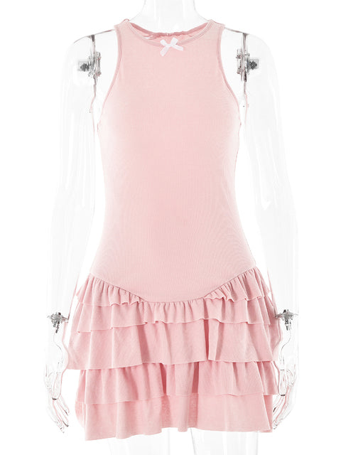 JULISSA MO Vestido informal Y2k con volantes para mujer, minivestido negro con tirantes finos, ajustado, elegante, deportivo, para exteriores, para verano