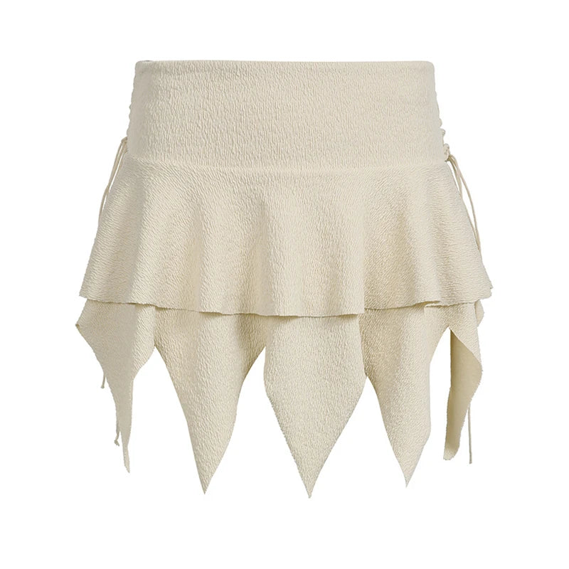 Sexy y2k Mini Skirt Women Summer Streetwear Solid Color Elastic Band High Waist Irregular Hem Skirts 2000s Streetwear