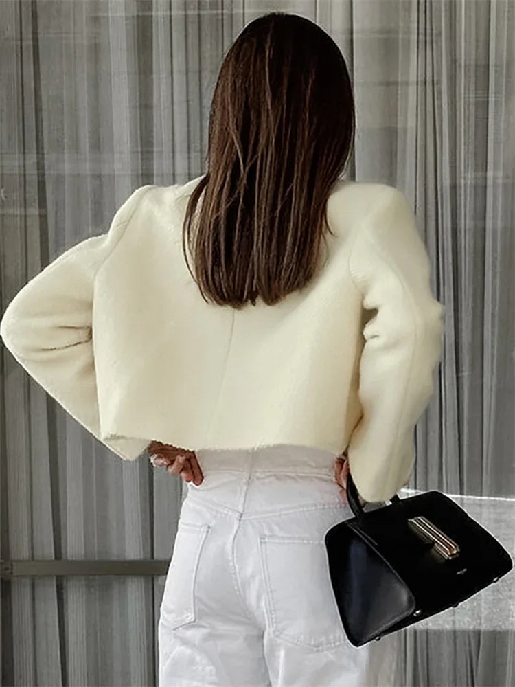 Cárdigan informal de manga larga para mujer, elegante, ajustado, liso, con retazos, top corto, ropa de calle, prendas de vestir exteriores para mujer, nuevo