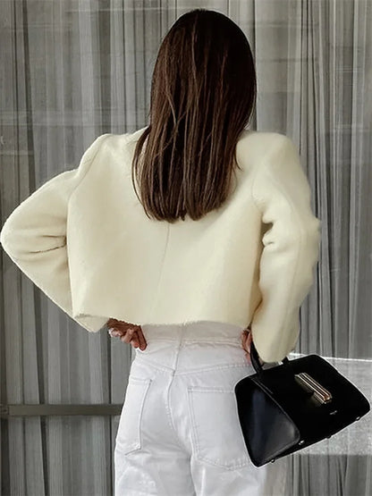Cárdigan informal de manga larga para mujer, elegante, ajustado, liso, con retazos, top corto, ropa de calle, prendas de vestir exteriores para mujer, nuevo