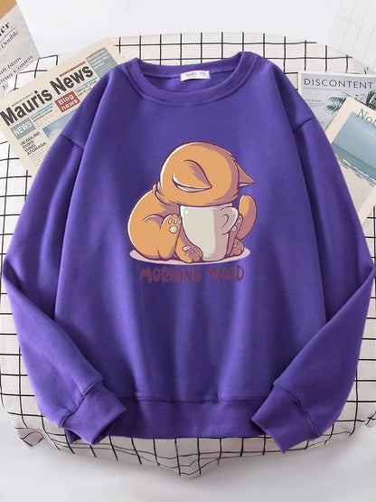 Sudadera con capucha de gato mirando la taza, bonita sudadera de moda para mujer, sudadera de forro polar con cuello redondo, sudaderas casuales, jersey de gran tamaño, ropa deportiva