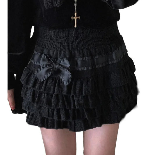 Kawaii Lolita Cake Skirt Girls Harajuku High Waist Ruffle Layered Skirts y2k Aesthetic Women Fairycore Skirt Streetwear