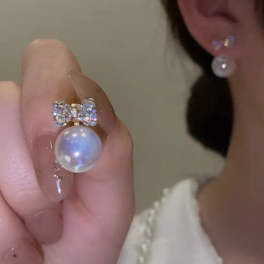 Lizakosht Peach Zircon Bow Earrings for Women Fashion Jewelry Gifts