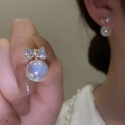Lizakosht Peach Zircon Bow Earrings for Women Fashion Jewelry Gifts