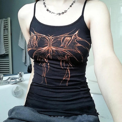 Camisetas estampadas de mariposa para mujer, camisetas sin mangas estilo kawaii, ropa gótica, camisetas estilo punk Y2K para chica E