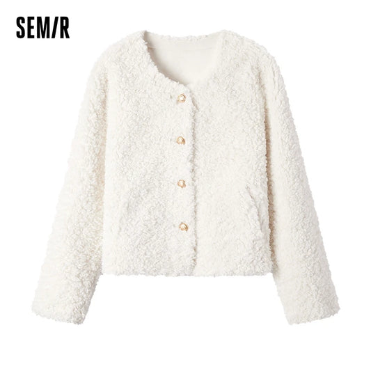Coat Women Short Round Neck Slim Fit  Winter New Imitation Lamb Wool Jacket