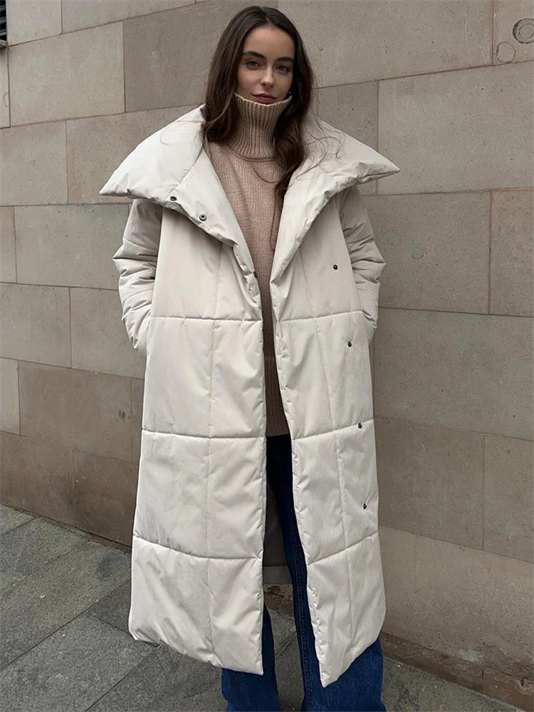 Parkas de invierno para mujer, abrigo holgado con cordones, cintura alta, manga larga, bolsillo, solapa, estilo vendaje, color liso