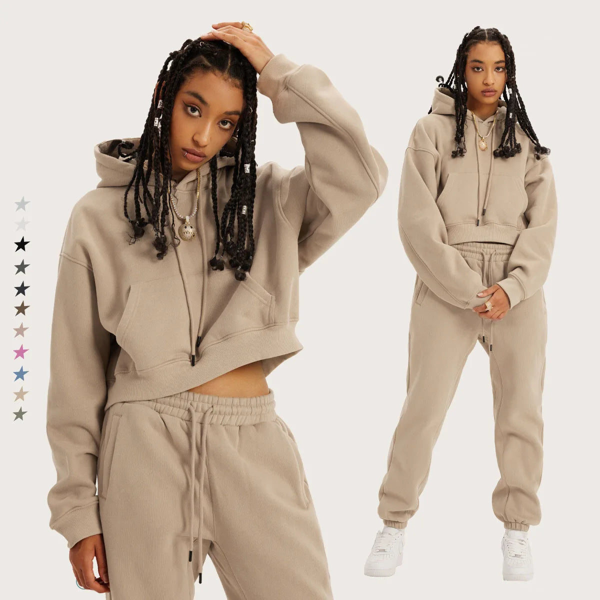 Sudadera con capucha retro americana de otoño/invierno para mujer, además de forro polar grueso, sudadera corta de las Spice Girls para mujer