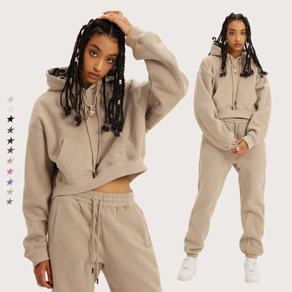 Sudadera con capucha retro americana de otoño/invierno para mujer, además de forro polar grueso, sudadera corta de las Spice Girls para mujer