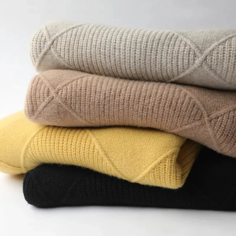 Suéter de lana de punto grueso y cálido para mujer, nuevo jersey de otoño e invierno, cuello alto, DF4845