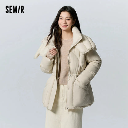 Down Jacket Women Medium Length Loose  New Textured Warm Winter Wear