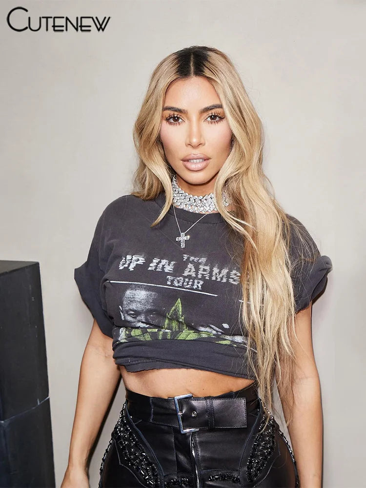 Camisetas casuales con estampado de retrato para mujer, camisetas clásicas de verano nuevas de manga corta con cuello redondo, camisetas femeninas que combinan con todo, top de calle de tendencia