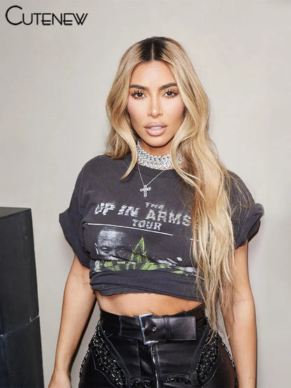 Camisetas casuales con estampado de retrato para mujer, camisetas clásicas de verano nuevas de manga corta con cuello redondo, camisetas femeninas que combinan con todo, top de calle de tendencia