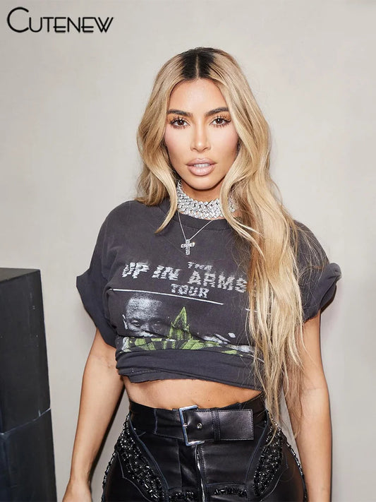 Casual Portrait Print T-shirts Women Classic Summer New Short Sleeve O-neck Fit Tees Female All-matched Trend Street Top