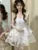 Elegante vestido de fiesta de princesa blanco sin mangas de verano nuevo Y2K con volantes, vestidos cortos de corte A para mujer, vestido coreano de una pieza