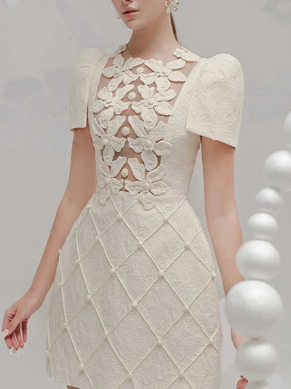 Elegante vestido corto estilo europeo con estampado floral 3D, cuello redondo, cuentas huecas, moda para mujer, primavera-verano 2025, 1346