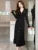 Vestidos de punto lisos de otoño para mujer, elegantes vestidos de oficina informales con mangas acampanadas, dobladillo con volantes y botonadura sencilla