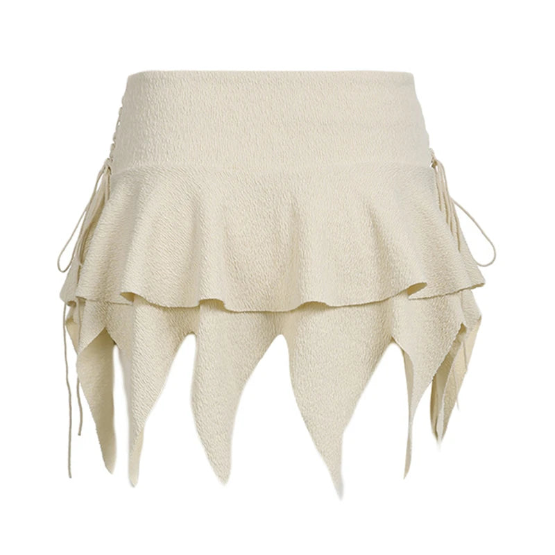 Sexy y2k Mini Skirt Women Summer Streetwear Solid Color Elastic Band High Waist Irregular Hem Skirts 2000s Streetwear