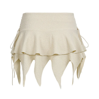 Sexy y2k Mini Skirt Women Summer Streetwear Solid Color Elastic Band High Waist Irregular Hem Skirts 2000s Streetwear