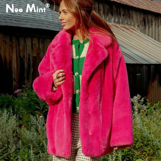 Chaqueta larga de piel sintética de conejo de la marca Ins Chic, abrigo de invierno para mujer, de gran tamaño, de felpa peluda, abrigo para chicas de calle.
