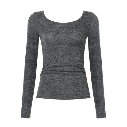 Causal Fashion Backless O-Neck Blouses Women Long Sleeve Simple Slim All-Match s Women Trendy Clothes