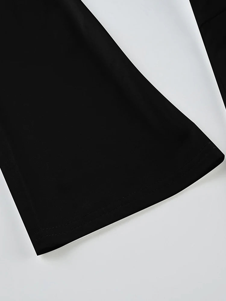 Blusas elegantes con escote en V y lazo negro para mujer, ajustadas y sexis, de manga larga acampanada, lisas, básicas, de moda para primavera y otoño.