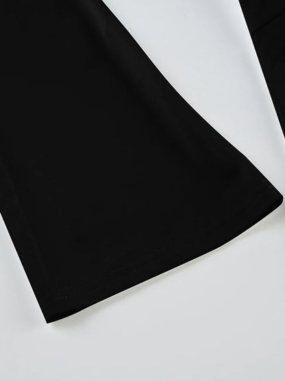 Blusas elegantes con escote en V y lazo negro para mujer, ajustadas y sexis, de manga larga acampanada, lisas, básicas, de moda para primavera y otoño.