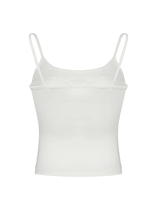 Camisola básica Y2K sin mangas con parches de lazo de encaje para mujer, top corto informal sencillo