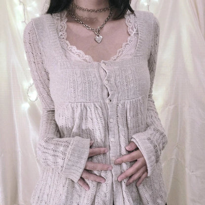 Suéter vintage estilo grunge Y2K de los 00, cárdigan de manga larga con botonadura sencilla, camiseta de punto kawaii estética de los 00, ropa para mujer