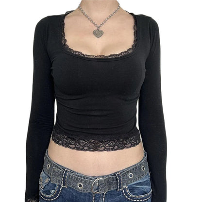 Camiseta de manga larga con cuello cuadrado y estampado de hadas estilo Y2K para mujer, estilo gótico, estilo urbano