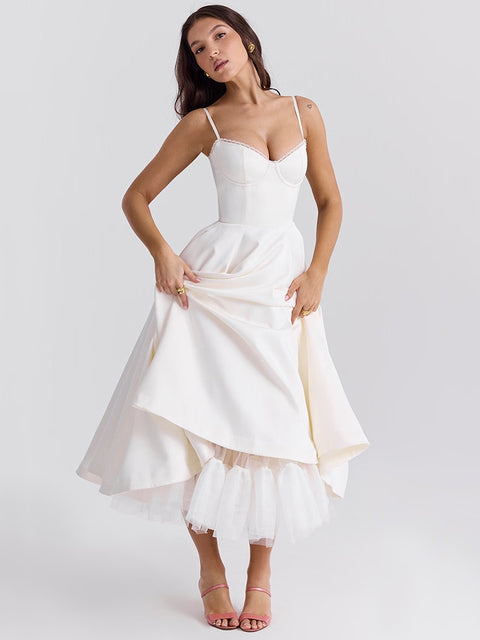 Elegante vestido midi sexy de corte A con espalda descubierta para mujer, vestido de moda con tirantes finos, sin mangas, suelto, para fiesta en club, nuevo