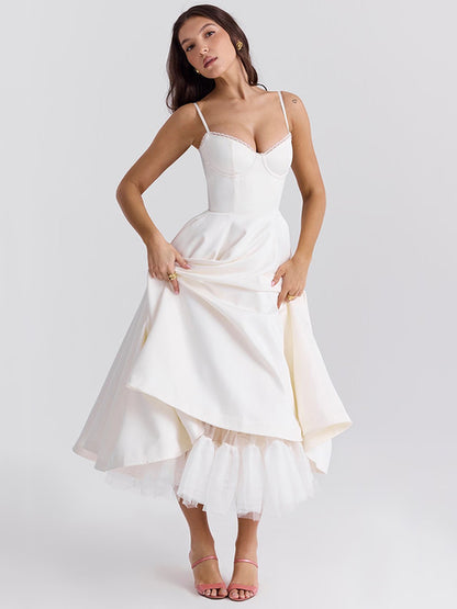 Elegante vestido midi sexy de corte A con espalda descubierta para mujer, vestido de moda con tirantes finos, sin mangas, suelto, para fiesta en club, nuevo