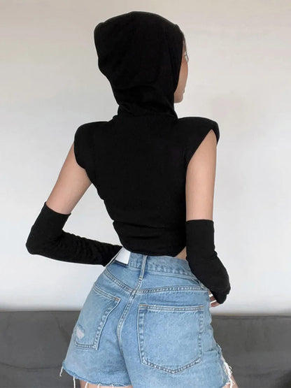 Body de una pieza con capucha de color sólido a la moda, lencería sexy de cuello redondo sin mangas, ropa informal ajustada, atuendo de festival
