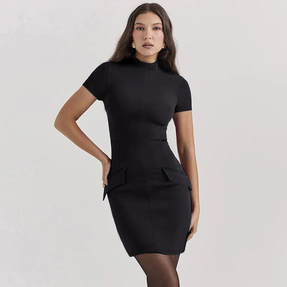 Short Sleeve Mini Dress with Two Pockets