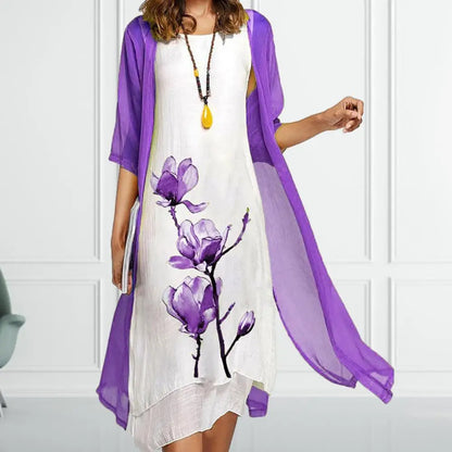 Bloom | Women's Floral Print 2 Piece Dress Set with Sheer Cardigan