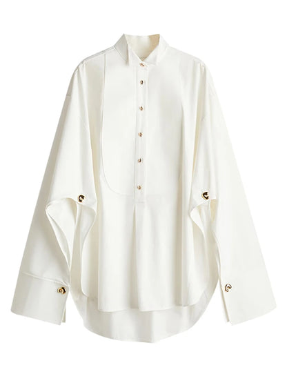 Casual Women’s Loose Shirts White Raglan Sleeve Lapel Single Breasted Blouses 2025 Spring Office Lady Fashion Y2K Street Tops