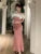 Vestido de fiesta sexy ajustado con hombros descubiertos para mujer, nuevo vestido de retazos de cintura estrecha, elegante, a la moda, para graduación, largo