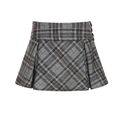 Faldas a cuadros fruncidas estilo academia para mujer, minifaldas de moda con diseño de lazo y botones que combinan con todo, estilo coreano