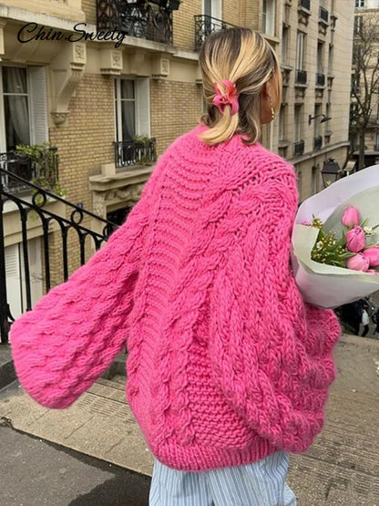 Knit Oversize High Neck Jumper Sweater Women Lazy Round Neck Ribbed Pullover Female  Autumn Winter Thick Warm Lady Knitwear