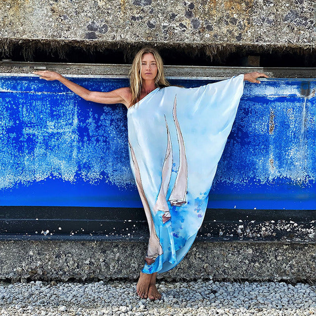 Vestido largo irregular con estampado de mariposas de colores y un solo hombro para mujer, sexy, holgado, con hombros descubiertos, para playa y vacaciones, ropa de calle