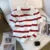 Suéter de cuello alto con estampado de rayas, top de punto de manga corta versátil para primavera y verano, top corto para mujer