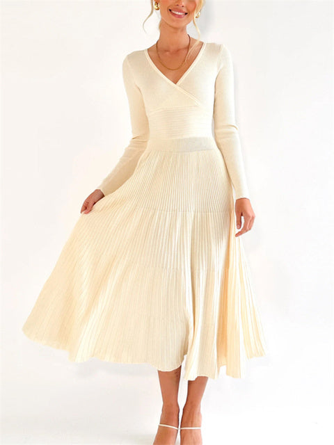 Vestido largo de punto con escote en V y espalda descubierta para mujer, elegante vestido de fiesta ajustado a la moda, vestido largo de retazos acanalados con cintura alta para mujer