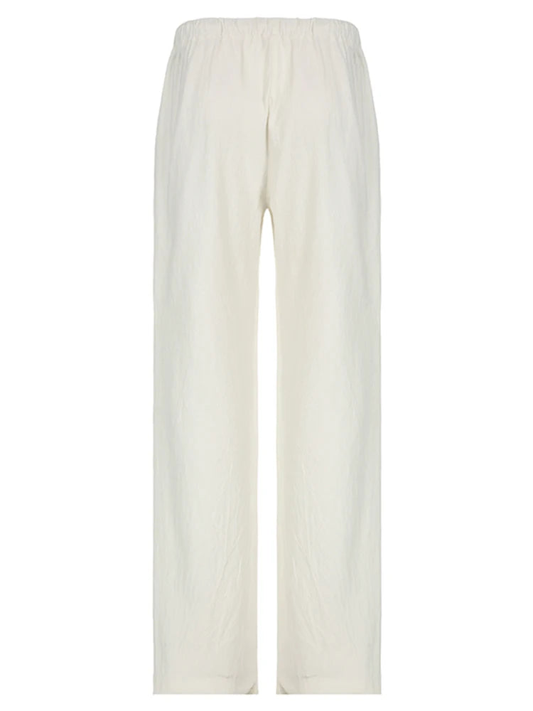 Pantalones bohemios de pierna recta, holgados e informales, lisos, para mujer, sencillos, cómodos y para vacaciones de verano.