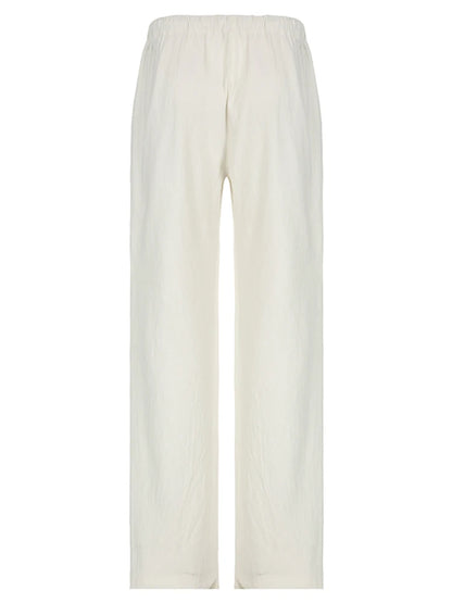Pantalones bohemios de pierna recta, holgados e informales, lisos, para mujer, sencillos, cómodos y para vacaciones de verano.