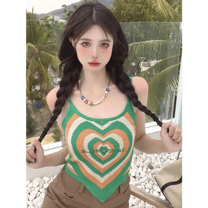 Top corto de punto con forma de corazón para mujer, camiseta sin mangas, camiseta sexy, top de tubo a la moda