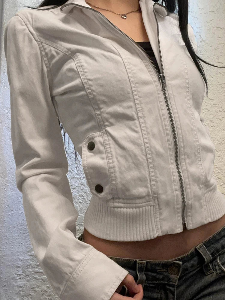Zip Up Stand Collar Casual Y2K Cargo Jackets Women Spring Autumn Fashion Solid Basic Long Sleeve Street Coats